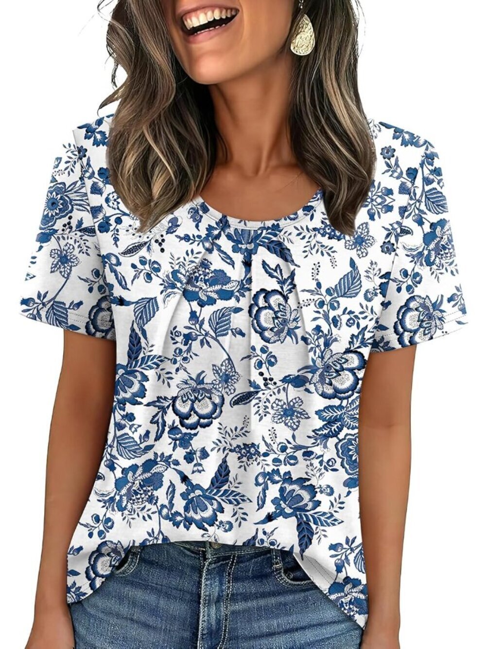 Women T Shirts Pleated Short Sleeve Tops Business Casual Dressy Blouses